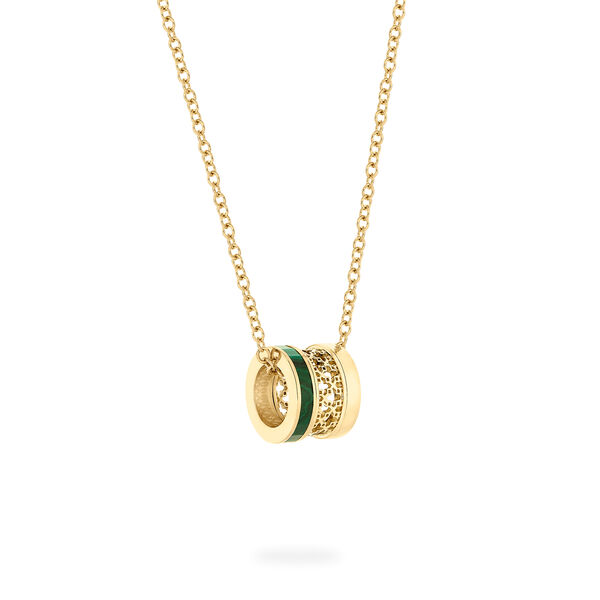 Malachite Barrel Pendant Necklace, Yellow Gold